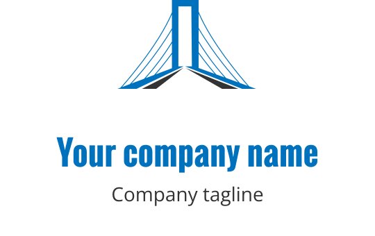 Güçlü, geometrik yapıya sahip modern mavi köprü logo tasarımı