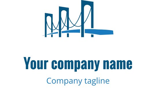 Modern mavi köprü logo tasarımı, stilize kuleler ve kablolar ile