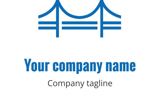 Modern mavi köprü logo tasarımı, temiz hatlar ve cesur tipografi ile
