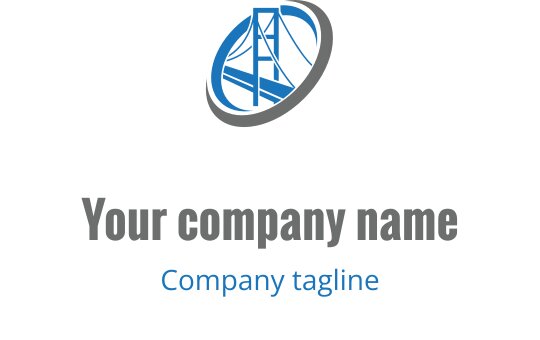 Mavi ve gri tonlarında stilize bir köprü içeren modern logo tasarımı