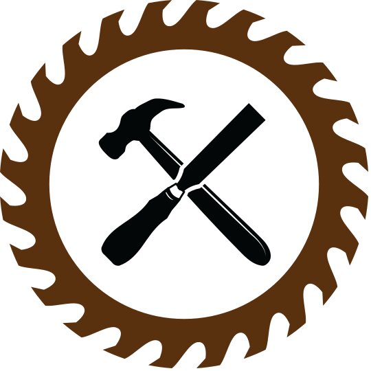Çapraz çekiç ve anahtar unsurlarıyla dairesel testere bıçağı logo tasarımı