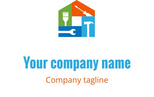 Renkli ev logo tasarımı, aletler ve fırça içeriyor