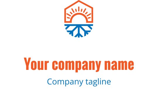 Turuncu ve mavi renklerde güneş ve ağaç kökleri içeren modern logo tasarımı