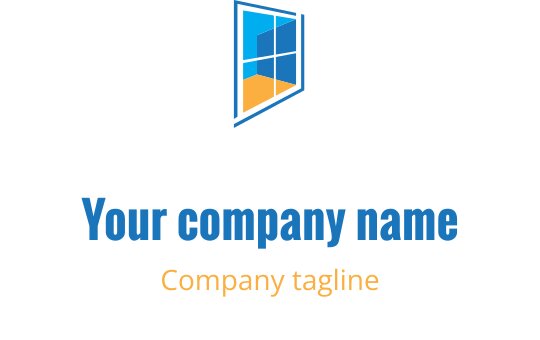Mavi ve turuncu renklerde stilize edilmiş pencere içeren modern logo tasarımı