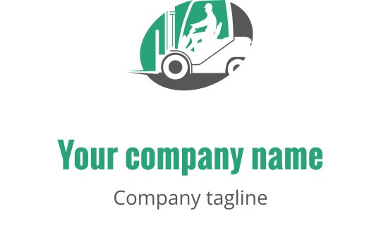 Yeşil ve siyah renk şemasında sürücü bulunan modern forklift logo tasarımı