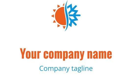 Turuncu ve mavi renklerde güneş ve kar tanesi içeren modern logo tasarımı