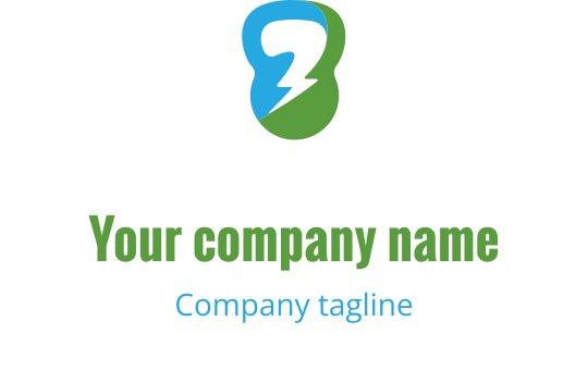 Mavi ve yeşil soyut şekil ile yıldırım çakması içeren modern logo tasarımı
