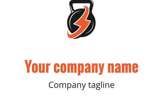 Turuncu ve siyah renkteki bir kettlebell ve yıldırım simgesiyle cesur logo tasarımı