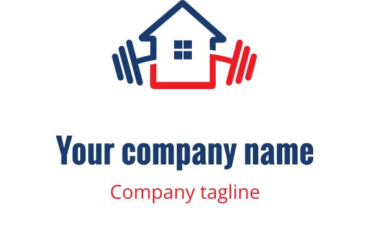 Kırmızı ve mavi renklerde ev ve dambıl içeren modern logo tasarımı