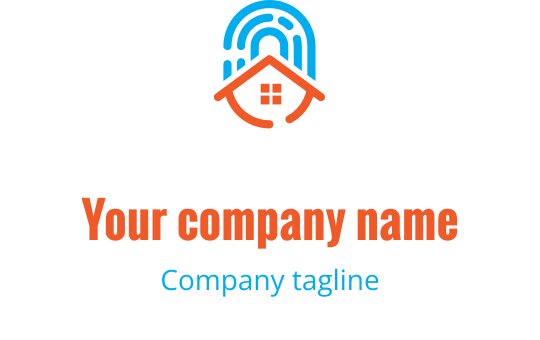 Mavi ve turuncu renklerde ev ve parmak izi içeren modern logo tasarımı