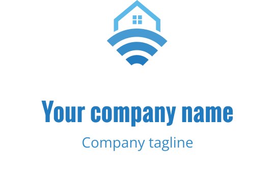 Ev ve sinyal dalgaları içeren modern mavi logo tasarımı