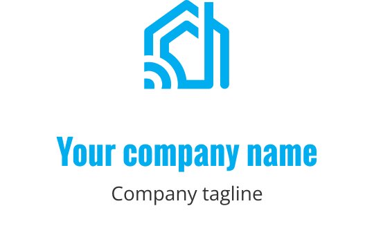 Modern mavi ev logo tasarımı, soyut çizgiler ve kıvrımlarla