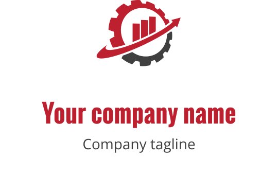 Kırmızı ve siyah renklerde dişli ve yukarı yönlü grafik unsurları içeren modern logo tasarımı