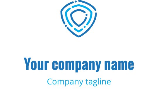 Katmanlı hatlar ve dairesel vurgularla modern mavi kalkan logo tasarımı