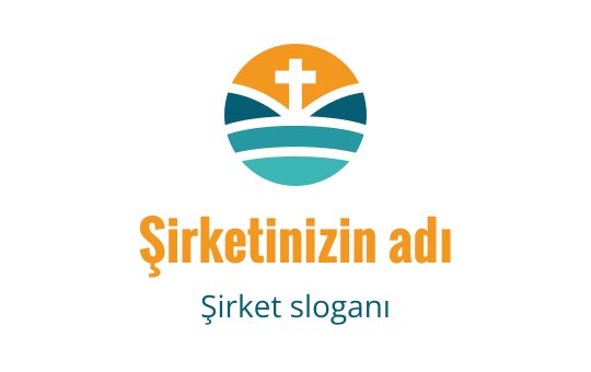 Mavi ve turuncu katmanlı dalgaların üzerinde bir haç bulunan modern logo tasarımı