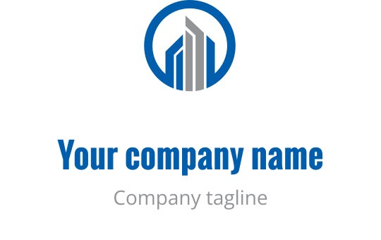 Dairesel mavi çerçeve içinde stilize edilmiş binalar içeren modern logo tasarımı