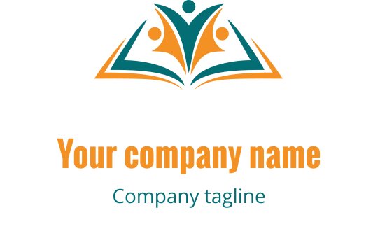 Açık bir kitabın üzerinde soyut figürler içeren renkli logo tasarımı
