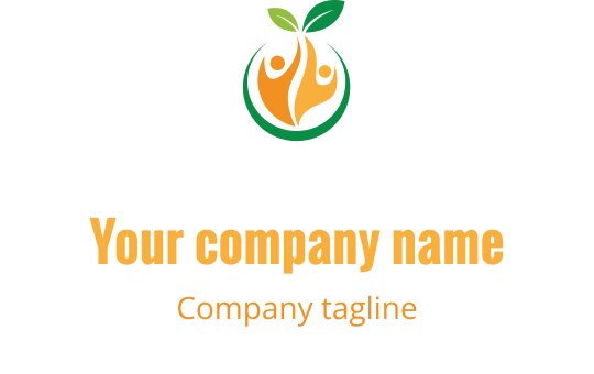 Yeşil yaprak ve turuncu soyut figürler içeren modern logo tasarımı