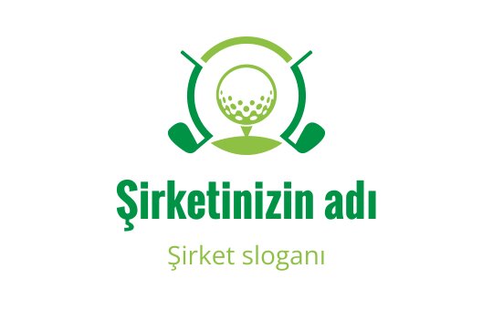 Modern golf logo tasarımı, yeşil tonlarda bir golf topu ve sopaları içeriyor