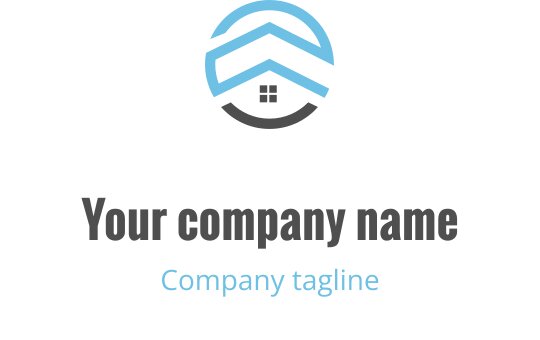 Mavi detaylara sahip stilize bir ev içeren modern logo tasarımı