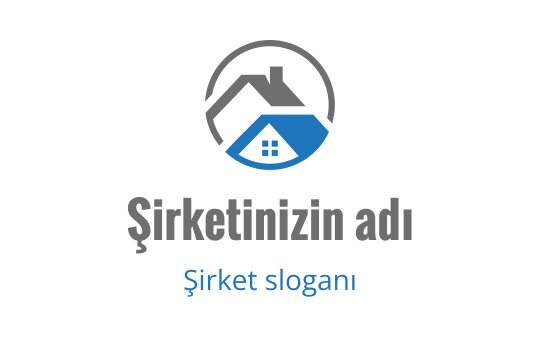 Mavi çatı ve dairesel çerçeveye sahip modern ev logo tasarımı