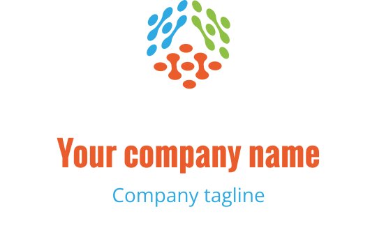 Mavi, yeşil ve turuncu renklerde birbirine bağlı şekiller içeren renkli logo tasarımı