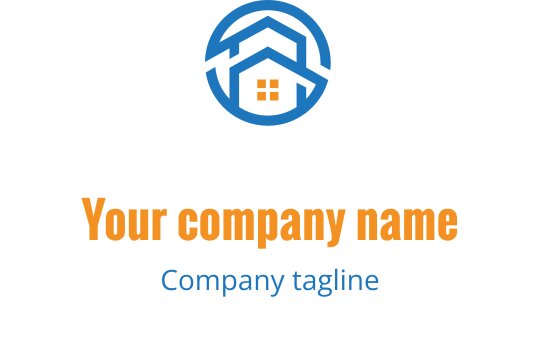 Mavi ve turuncu unsurlarla modern ev logo tasarımı