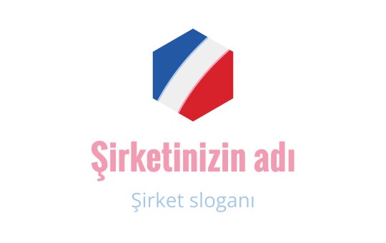 Mavi, beyaz ve kırmızı unsurlarla modern tipografi içeren altıgen logo tasarımı