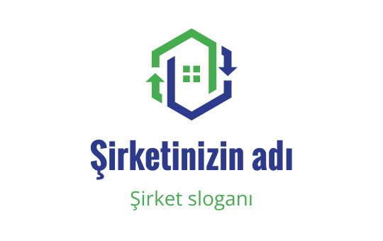 Yeşil ve mavi oklarla ev tasarımı içeren modern logo