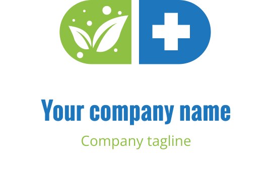 Yeşil yaprak ve mavi tıbbi haç içeren modern logo tasarımı