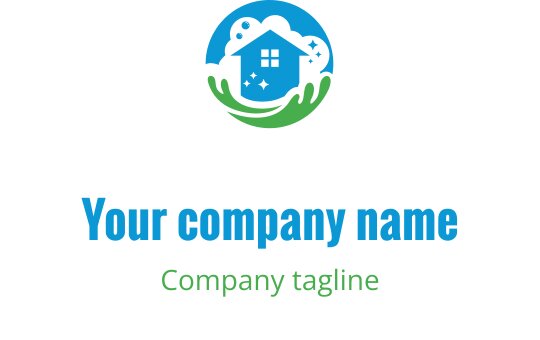 Yeşil eller ve mavi unsurlar ile çevrili modern logo tasarımı
