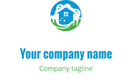 Yeşil eller ve mavi unsurlar ile çevrili modern logo tasarımı