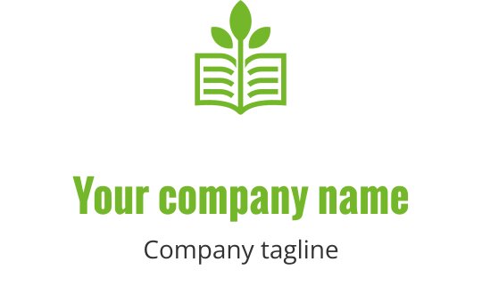 Açık bir kitabın etrafında yeşil yapraklar bulunan modern logo tasarımı