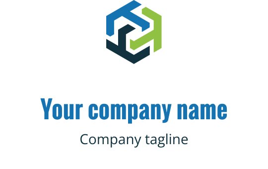 Mavi ve yeşil renklerde birbirine kenetlenen şekillerle modern altıgen logo tasarımı