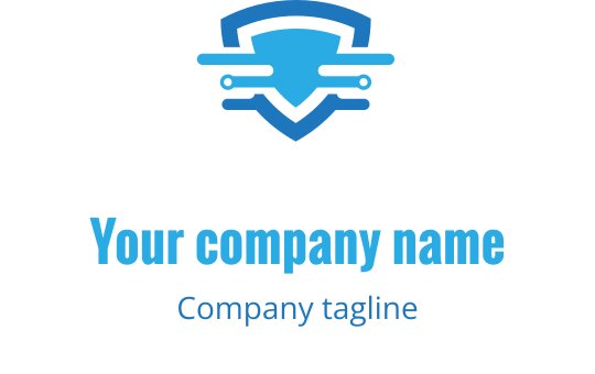 Soyut çizgiler ve şekillerle modern mavi kalkan logo tasarımı