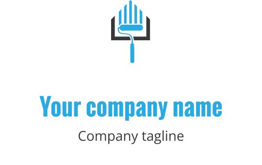 Mavi dik çizgiler ve boya rulosu içeren modern logo tasarımı
