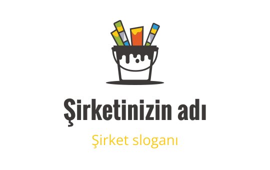 Neşeli bir logo tasarımı, gülümseyen bir boya kovası ve renkli fırçalar içeriyor