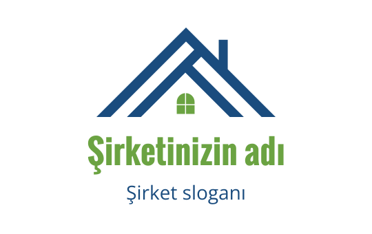 Mavi çatı ve yeşil detaylara sahip modern ev logo tasarımı