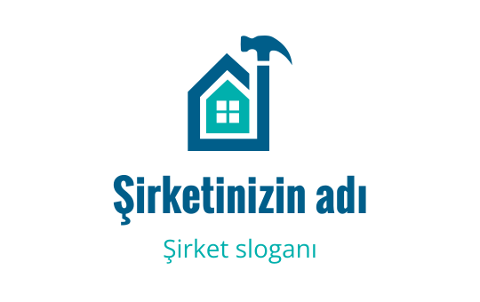 Mavi detaylarla çekiç içeren modern ev logo tasarımı