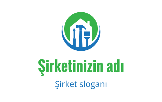 Yeşil ve mavi renklerde, sıhhi tesisat unsurları içeren modern logo tasarımı