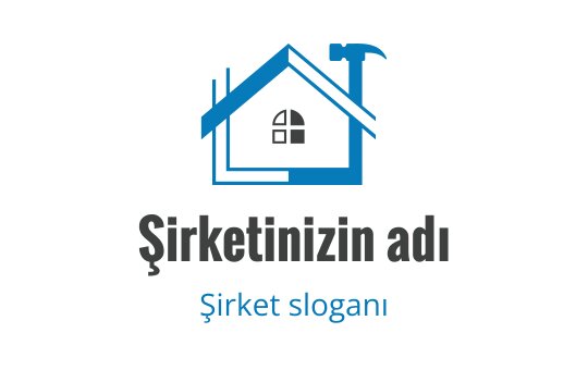 Mavi çatı ve çekiç unsuru ile modern ev logo tasarımı