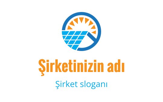 Mavi ve turuncu renklerde güneş ve güneş paneli unsurları içeren modern logo tasarımı