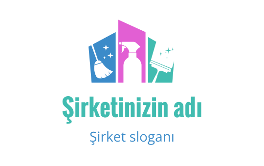 Temizlik araçları ve sprey şişesi içeren renkli logo tasarımı