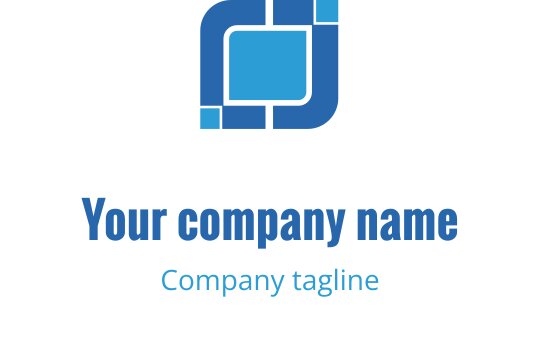 Modern mavi logo tasarımı, geometrik şekiller ve temiz hatlar içeriyor