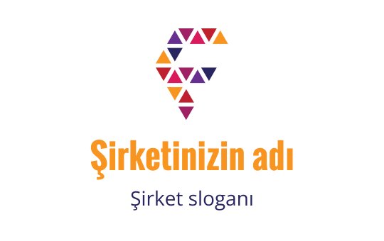 Renkli geometrik logo tasarımı, çeşitli tonlarda üçgen şekiller içeriyor