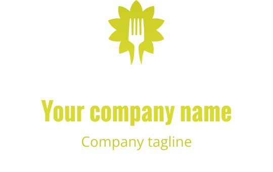Şık bir logo tasarımı, bir çatal ile iç içe geçmiş altın yaprak içeriyor