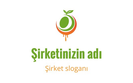 Yeşil ve turuncu tonlarında, yapraklı stilize meyve içeren logo tasarımı