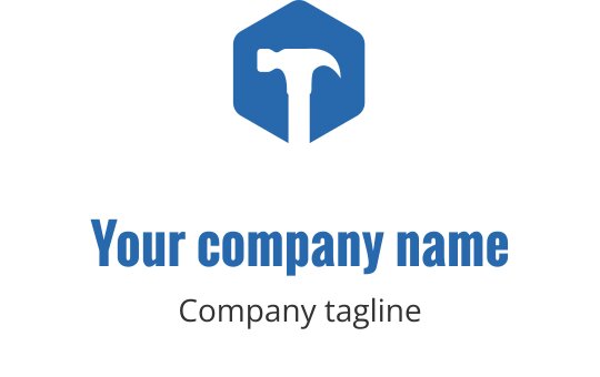 Altıgen şekil içinde modern mavi çekiç logo tasarımı