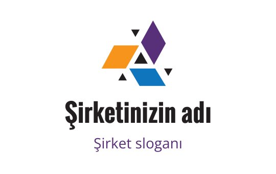 Modern geometrik logo tasarımı, turuncu, mavi ve mor şekiller içeriyor
