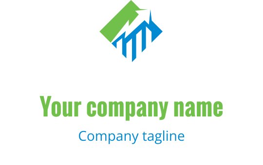 Yeşil dağ ve mavi yukarı ok içeren modern logo tasarımı